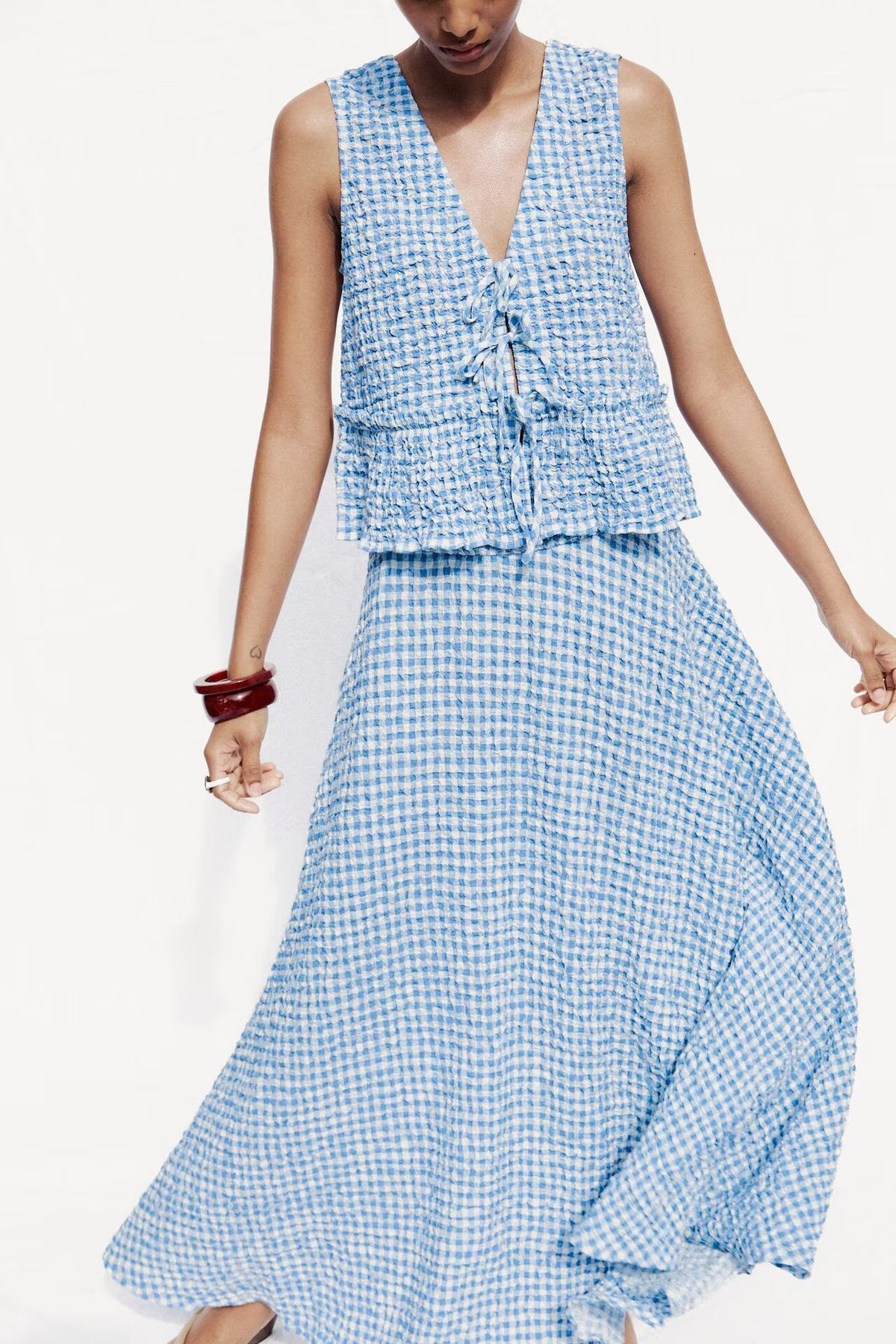 Women's Early Small Grid Top Skirt Set