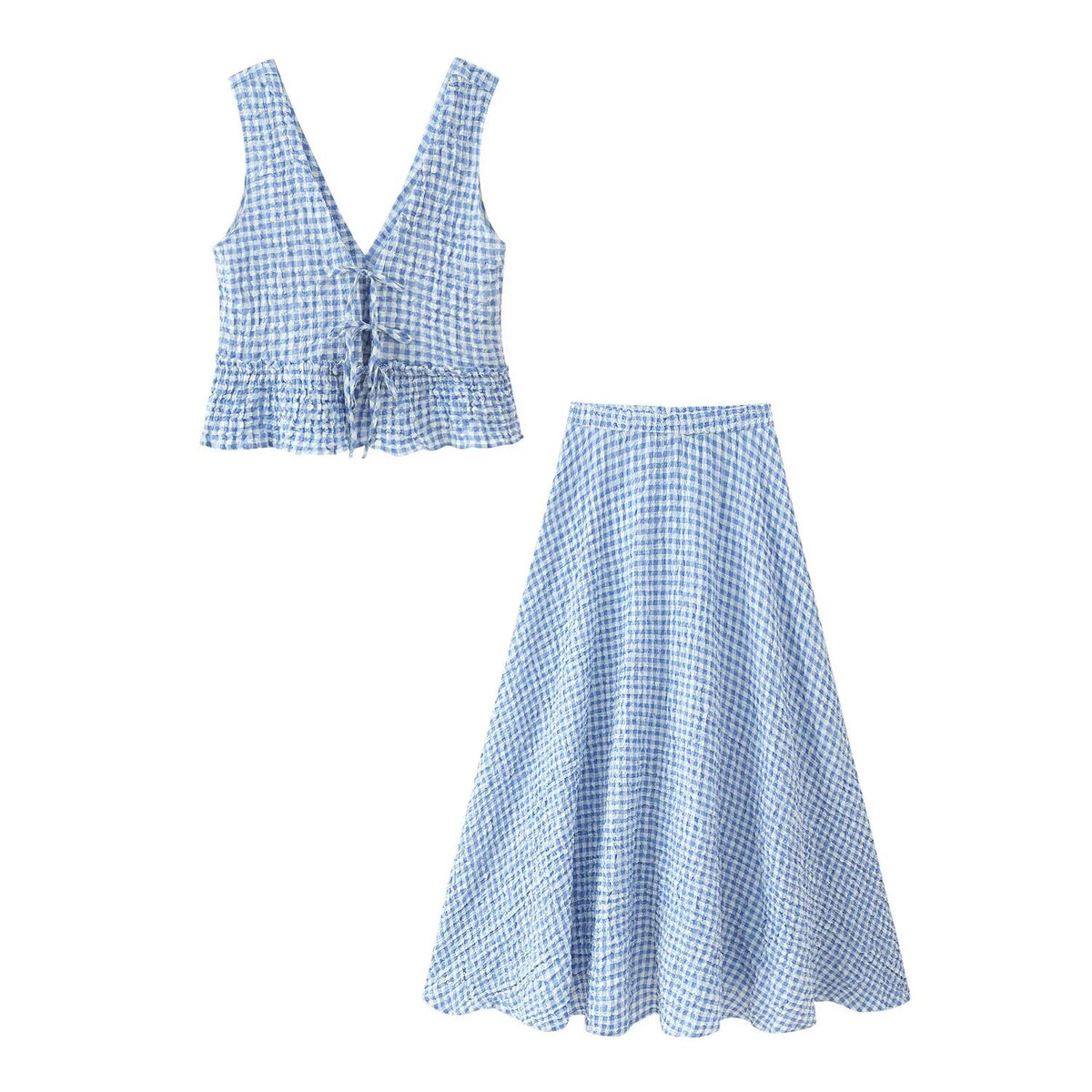 Women's Early Small Grid Top Skirt Set