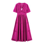 Summer Women Clothing Pullover V neck Short Sleeve Backless Ruffles Long Large Hem Dress