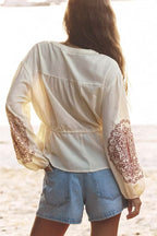 Women's Round Neck Long Sleeve Embroidered Shirt