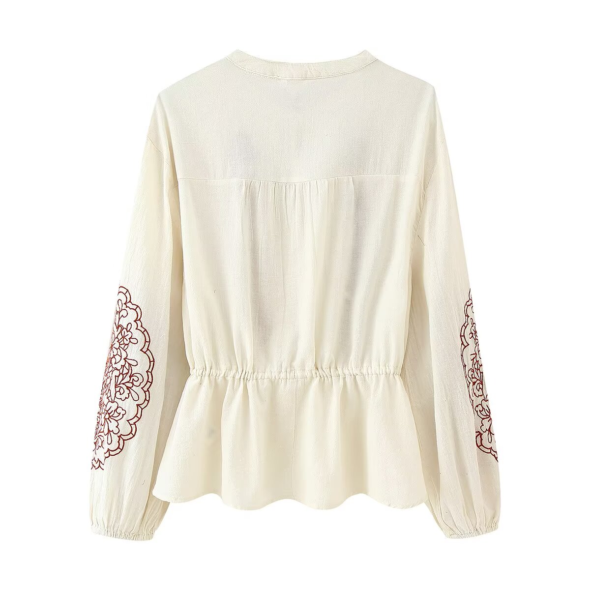 Women's Round Neck Long Sleeve Embroidered Shirt