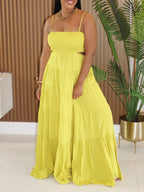 Spaghetti Straps Sleeveless Dress Bohemian Tiered Maxi