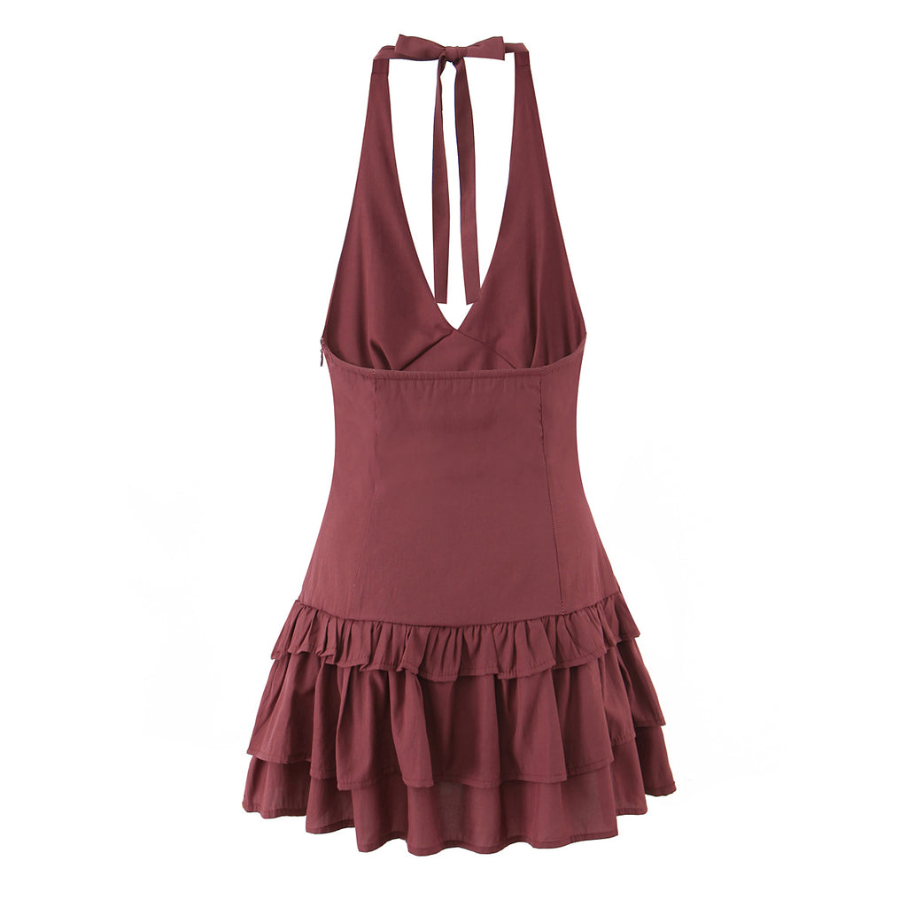 Women's Sexy Halter Tiered Dress Women Summer Sexy Deep V Plunge Neck Waist Controlled Slimming