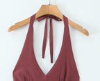 Women's Sexy Halter Tiered Dress Women Summer Sexy Deep V Plunge Neck Waist Controlled Slimming