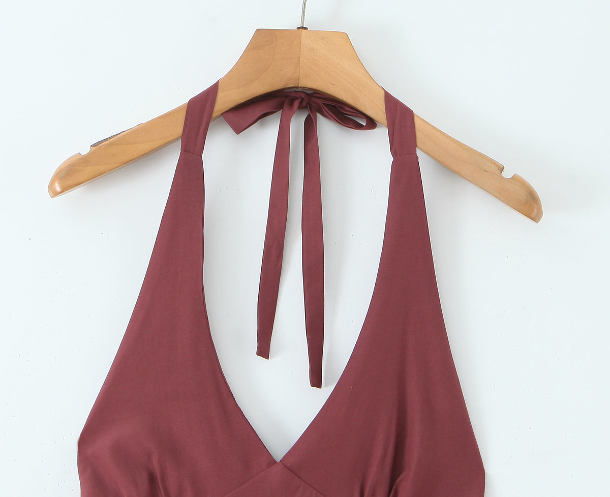 Women's Sexy Halter Tiered Dress Women Summer Sexy Deep V Plunge Neck Waist Controlled Slimming