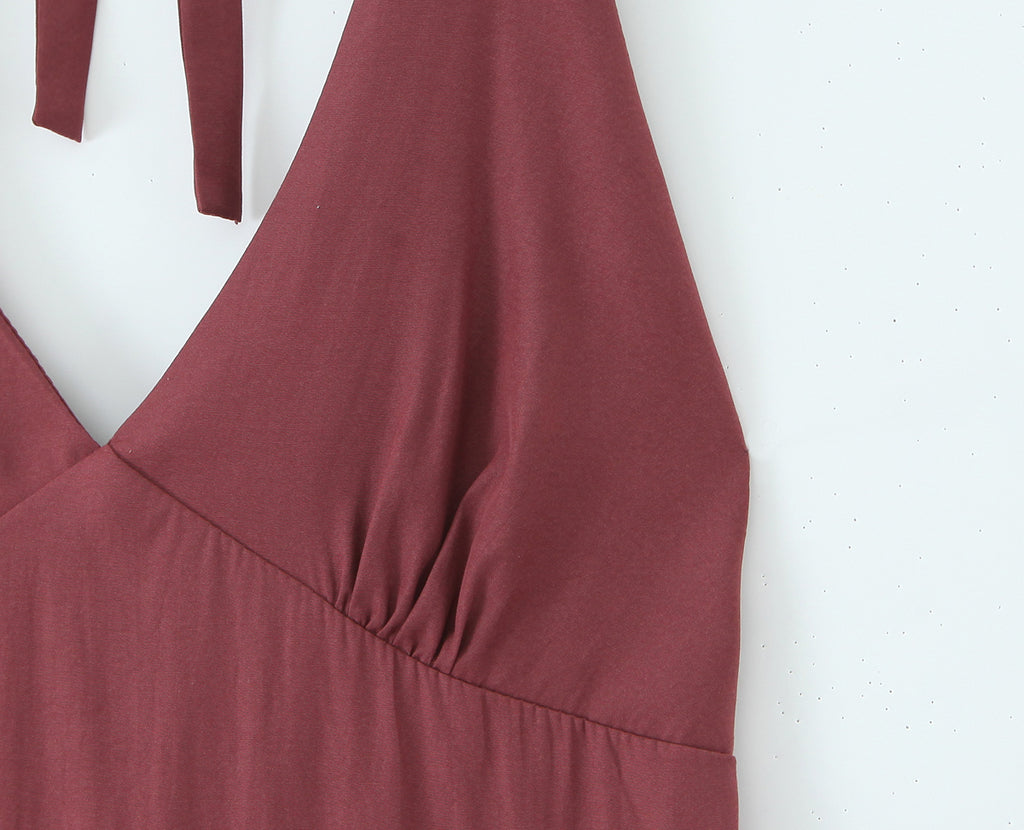 Women's Sexy Halter Tiered Dress Women Summer Sexy Deep V Plunge Neck Waist Controlled Slimming