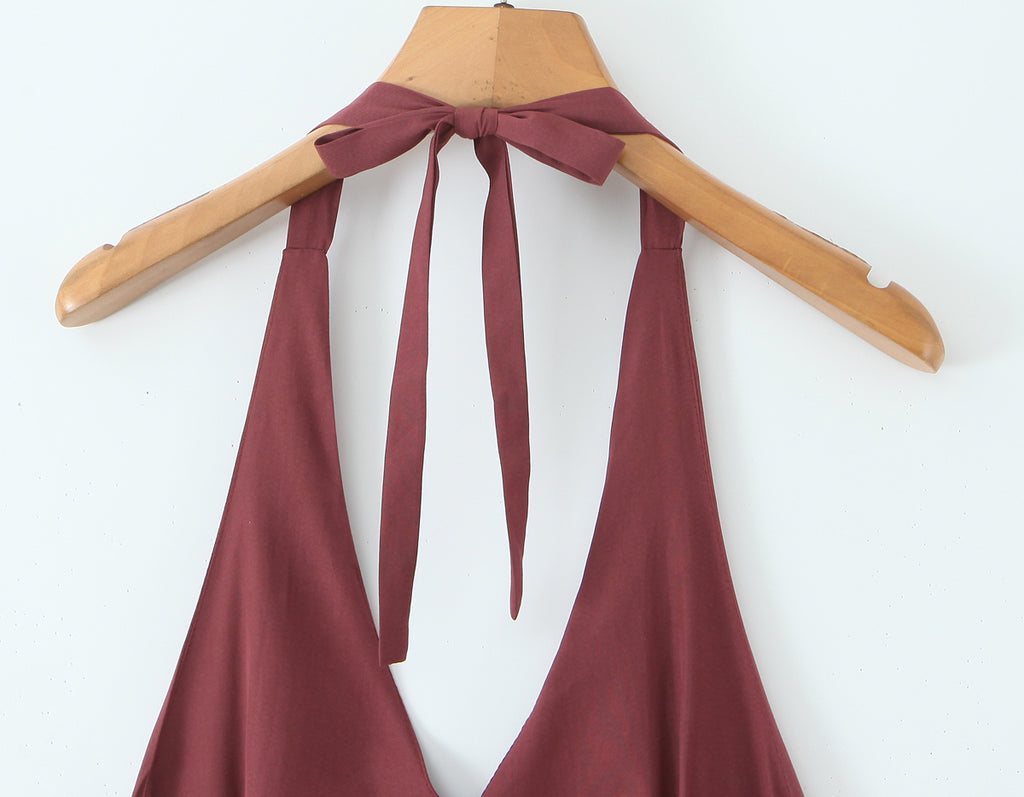 Women's Sexy Halter Tiered Dress Women Summer Sexy Deep V Plunge Neck Waist Controlled Slimming