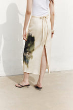 Summer Elegant Printed Satin Midi Skirt