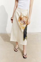 Summer Elegant Printed Satin Midi Skirt
