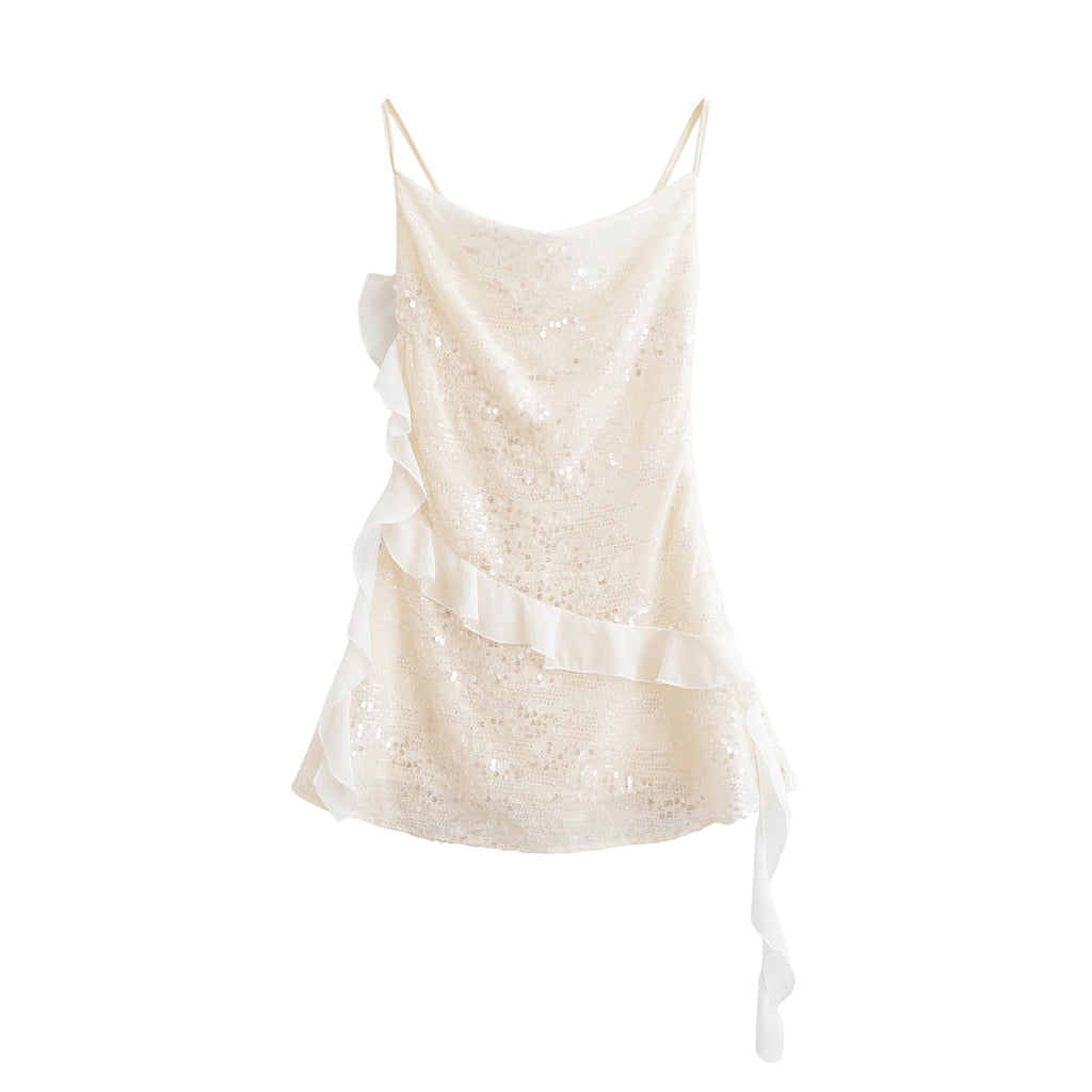 Women's Sequin Ruffled Asymmetric Cami Mini Dress