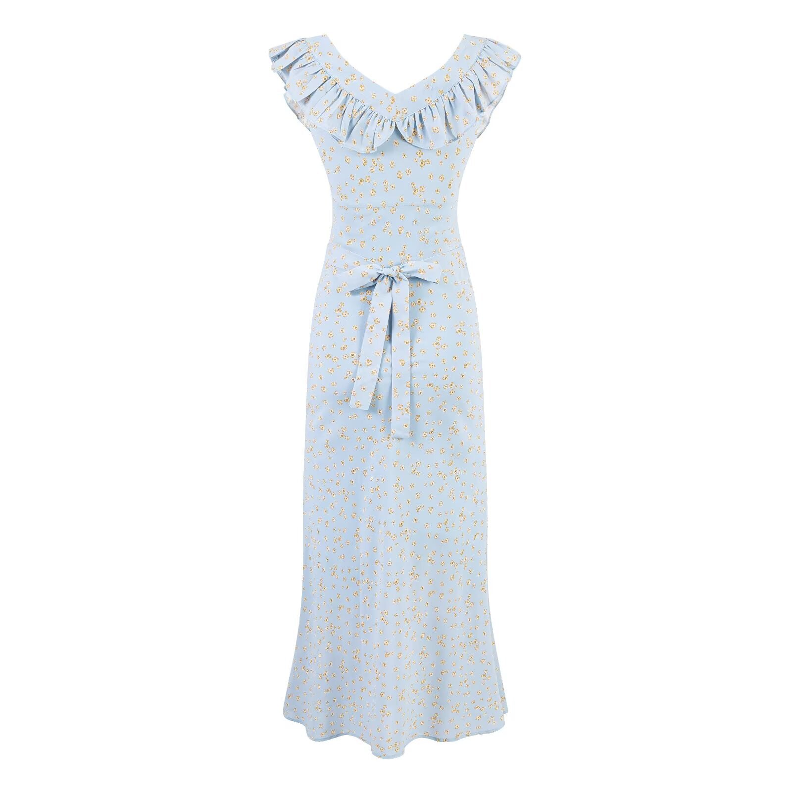 Women's Vintage Floral Mid Length Lace Skirt Sexy Slim Ruffle Collar Summer Vacation Spaghetti Straps Dress
