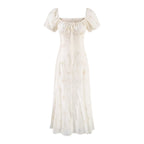 Women's Floral Embroidered Puff Sleeve Vacation Midi Dress