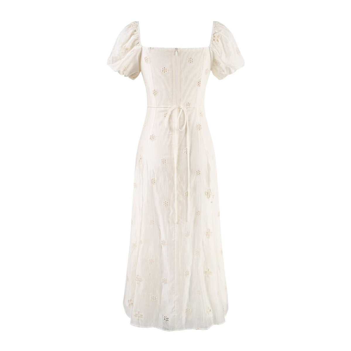 Women's Floral Embroidered Puff Sleeve Vacation Midi Dress