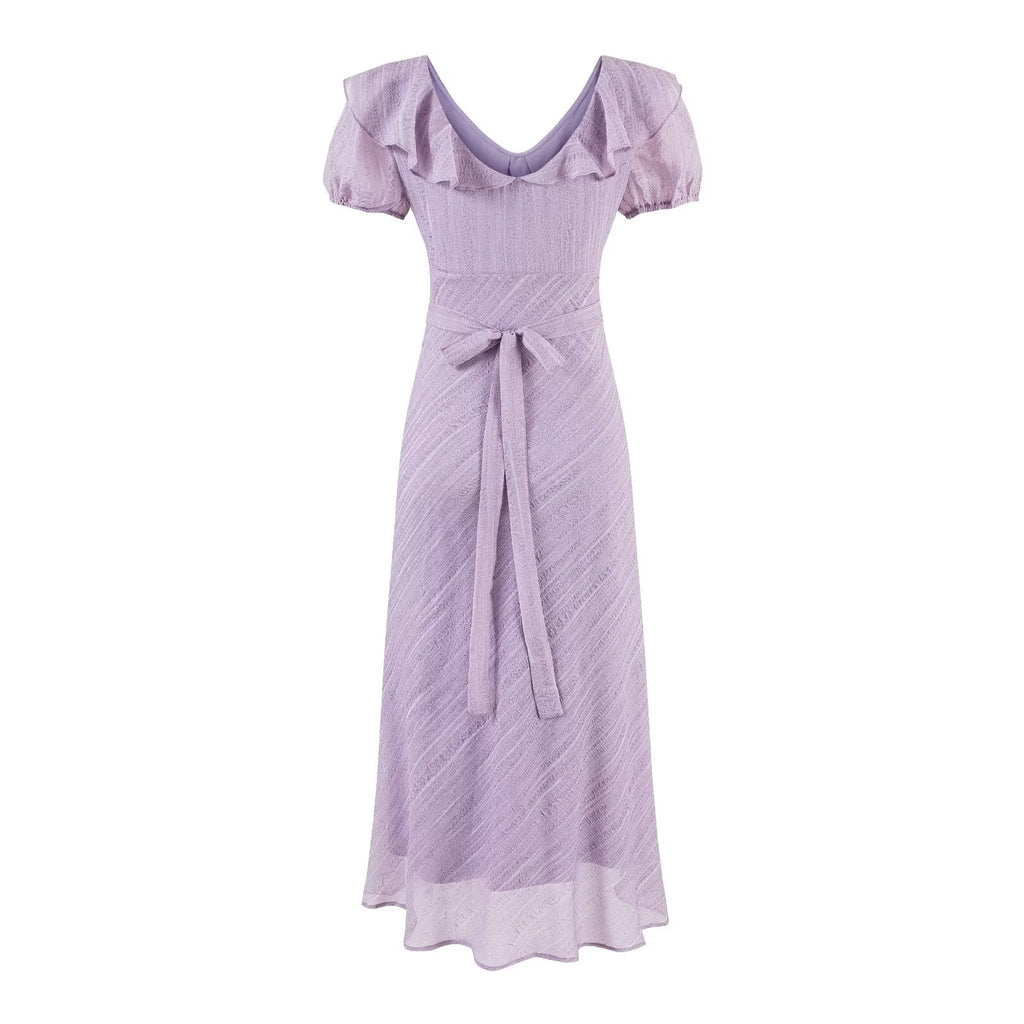 Women's Purple V-Neck Ruffle Vacation Dress