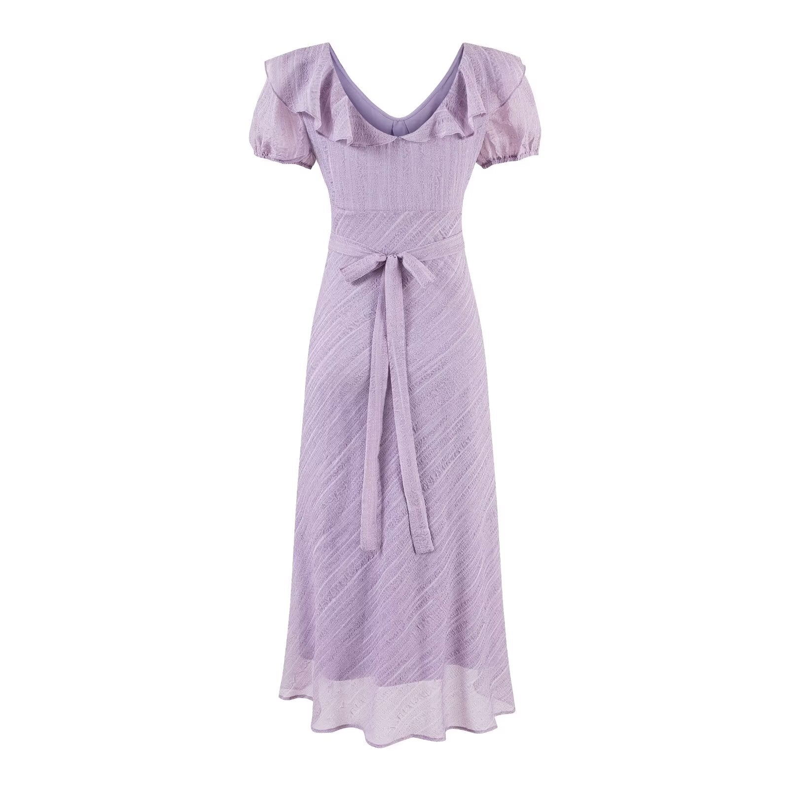 Women's Purple V-Neck Ruffle Vacation Dress