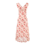 Women's V-Neck Floral Ruffle Ruched Tie A-Line Midi Dress