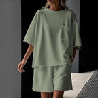 Women's Summer Women's Short Sleeved Shorts Set Round Neck Pullover