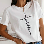 Women's Clothing Summer Letter Graphic Printed Round Neck Short Sleeve T Shirt