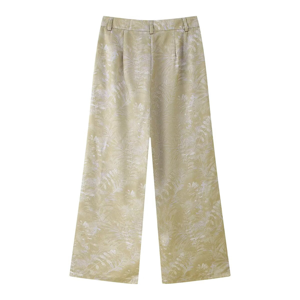 Summer Lace Up Waist Beaded Embroider Jacket Wide Leg Trousers Set