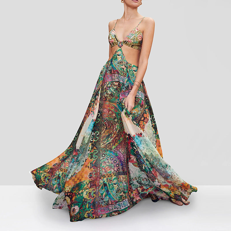 Printed Cutout Maxi Dress