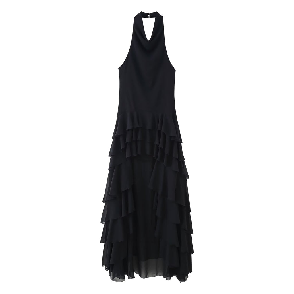 Women's Summer Women Clothing Laminated Decoration Hanging Collar Maxi Dress Women