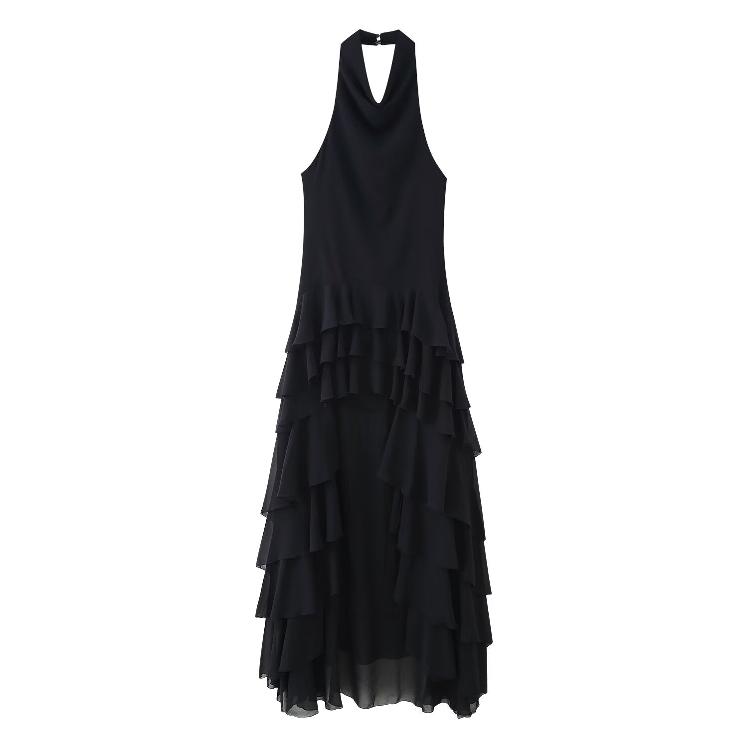 Women's Summer Women Clothing Laminated Decoration Hanging Collar Maxi Dress Women