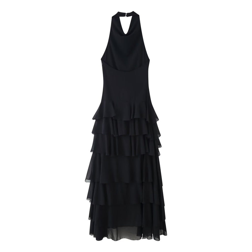 Women's Summer Women Clothing Laminated Decoration Hanging Collar Maxi Dress Women