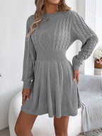 Twist-Waist Lantern-Sleeve Sweater Dress