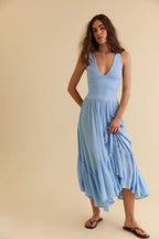 Women's Solid Color Sling V Cut High Waist Irregular Asymmetric Ruffled Large Dress Women Clothing Dress