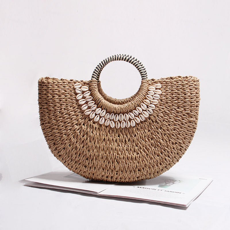 Women's Semicircle Rattan Beach Bag