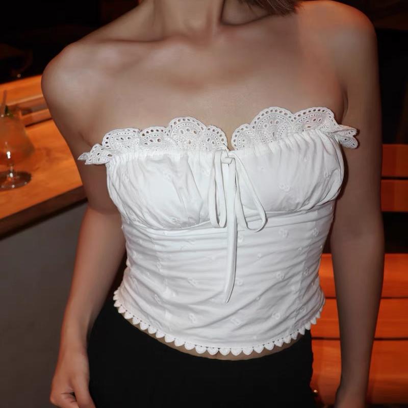 Women's Lace Tube Top Short Vest Tight Drawstring Lace Bottoming Top