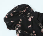 Women's French Retro V Neck Ruffled Puff Sleeve Top Women Floral Vacation Short Sleeve Shirt