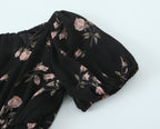 Women's French Retro V Neck Ruffled Puff Sleeve Top Women Floral Vacation Short Sleeve Shirt