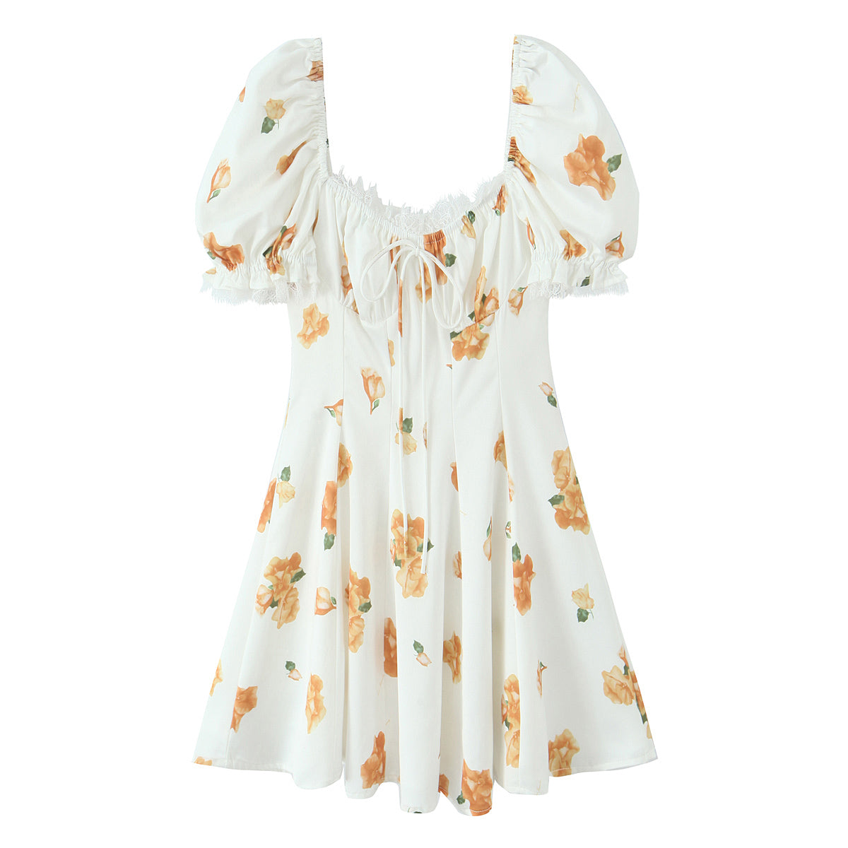 Women's Floral Lace Puff-Sleeve A-Line Mini Dress