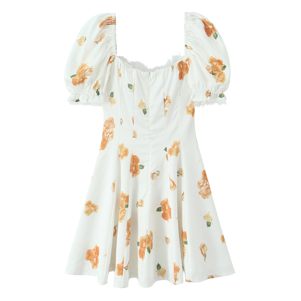 Women's Floral Lace Puff-Sleeve A-Line Mini Dress
