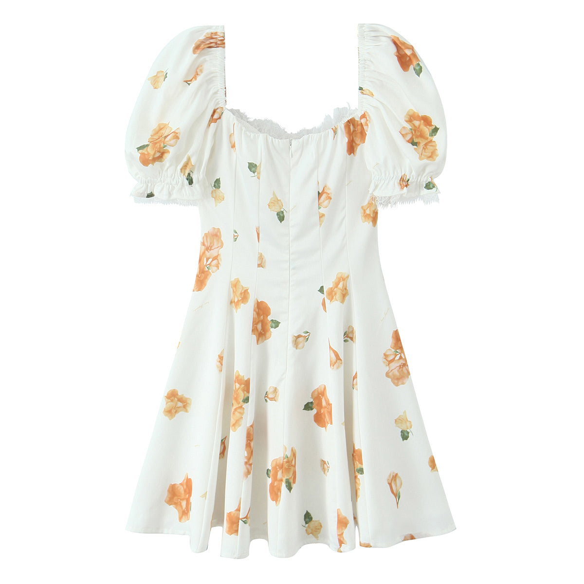 Women's Floral Lace Puff-Sleeve A-Line Mini Dress