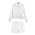 Summer Crocheted Detail Shirt Casual Shorts Set