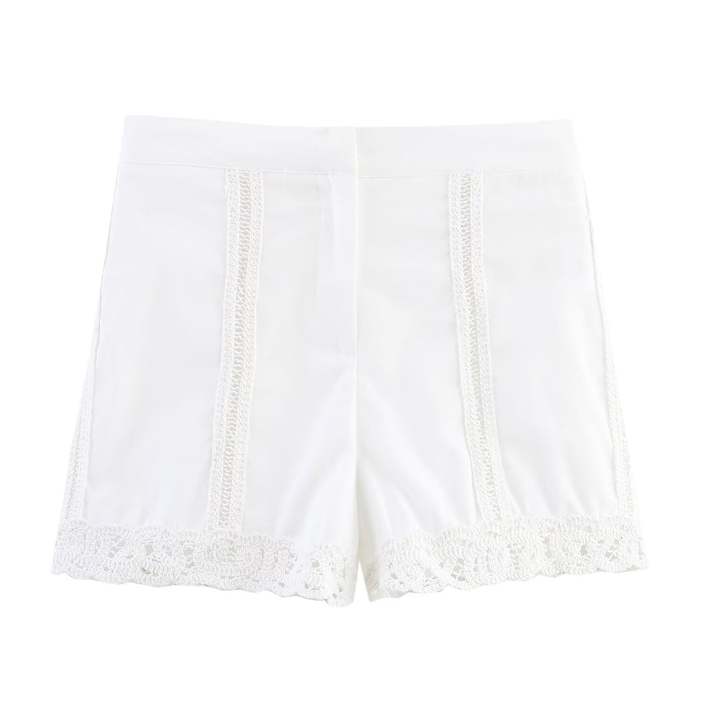 Summer Crocheted Detail Shirt Casual Shorts Set