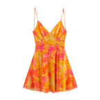 Printed Mesh V-Neck Mini Dress