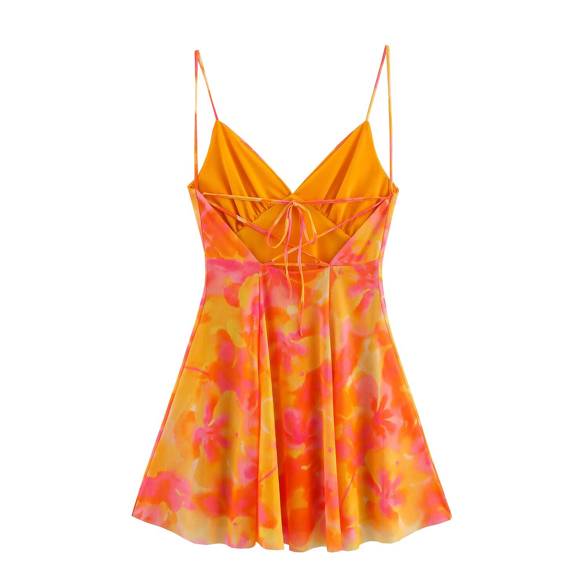 Printed Mesh V-Neck Mini Dress