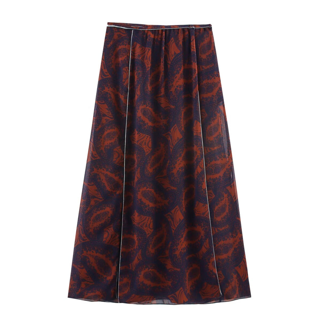 Women's Spring Simple Printed Top and Skirt Two-Piece Set