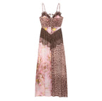 Women's Color Contrast Printed Lace Slim Fit Patchwork Dress