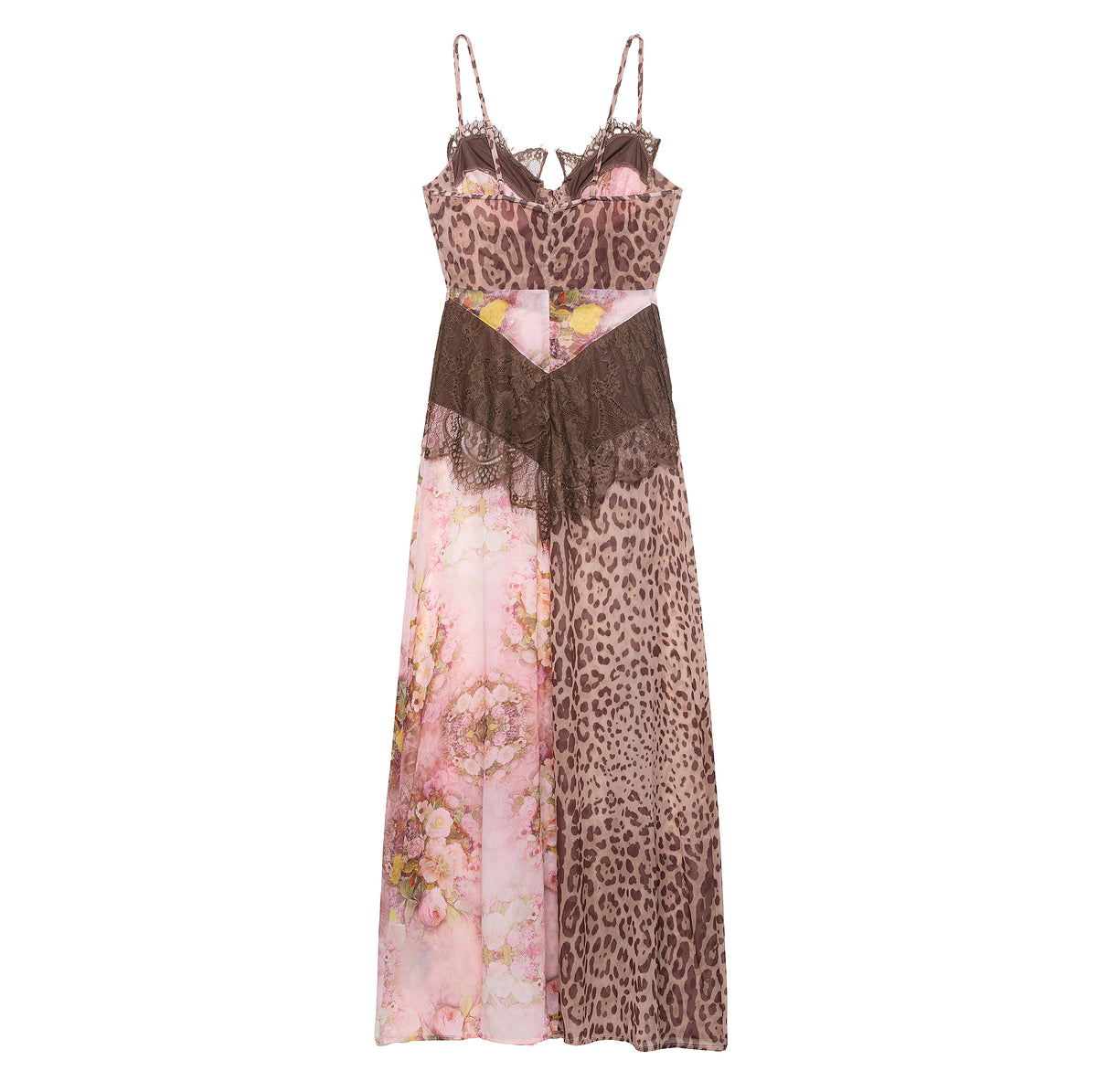 Women's Color Contrast Printed Lace Slim Fit Patchwork Dress