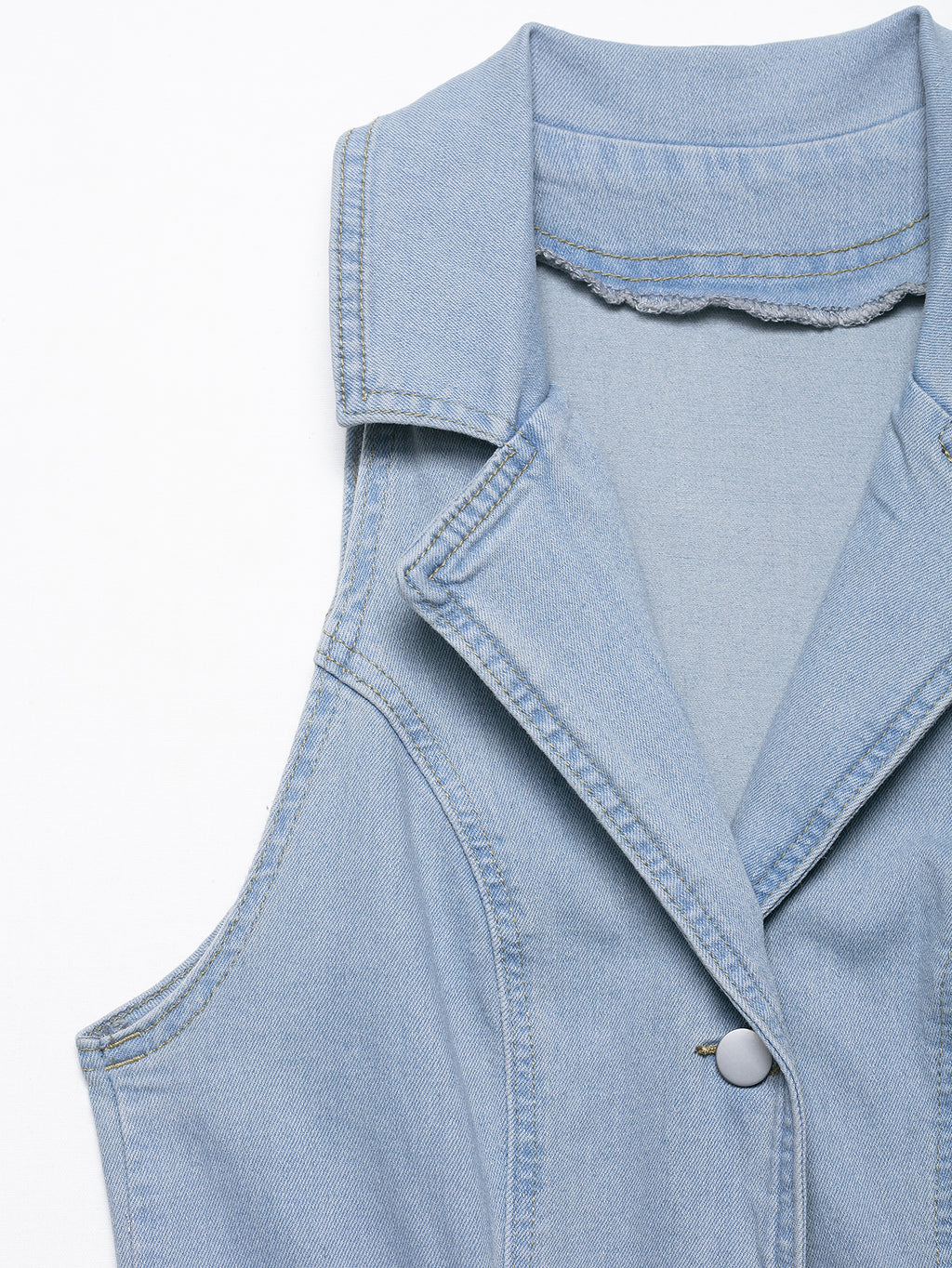 Light Blue Button Denim A-Line Maxi Dress