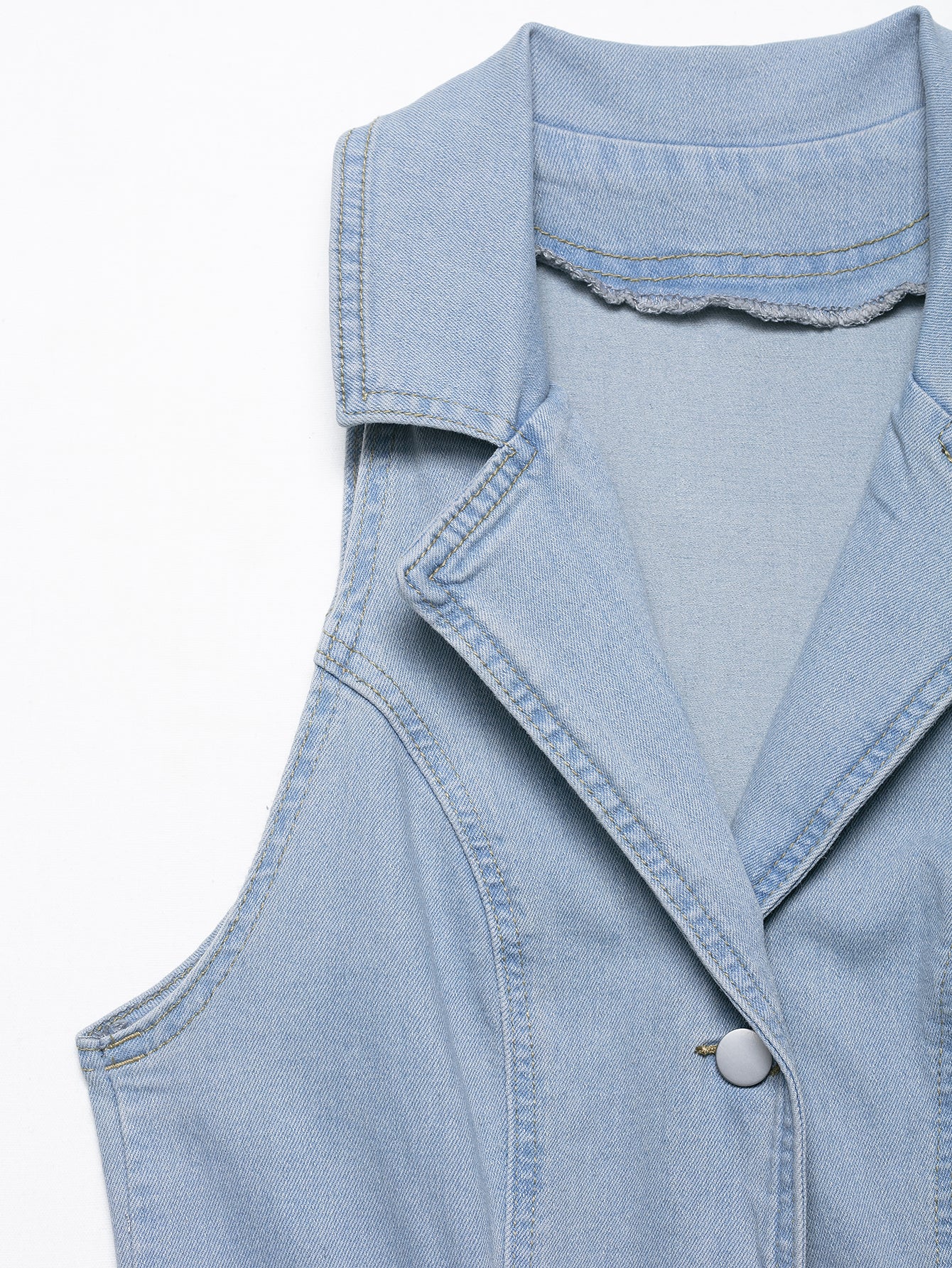 Light Blue Button Denim A-Line Maxi Dress
