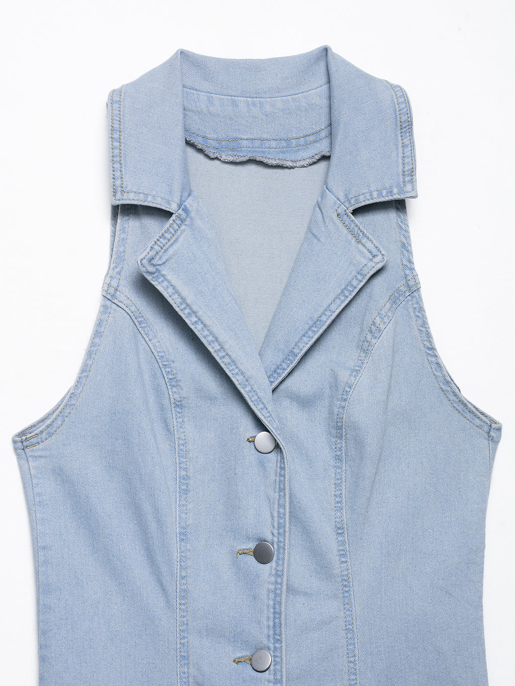 Light Blue Button Denim A-Line Maxi Dress