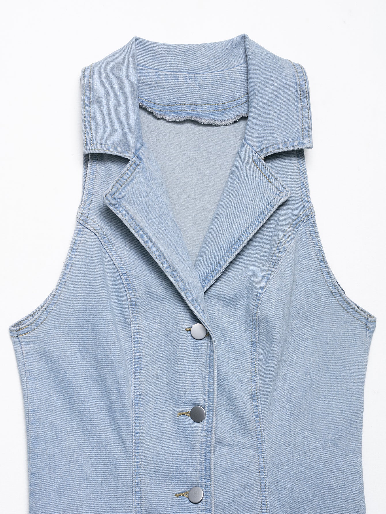 Light Blue Button Denim A-Line Maxi Dress