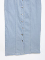 Light Blue Button Denim A-Line Maxi Dress