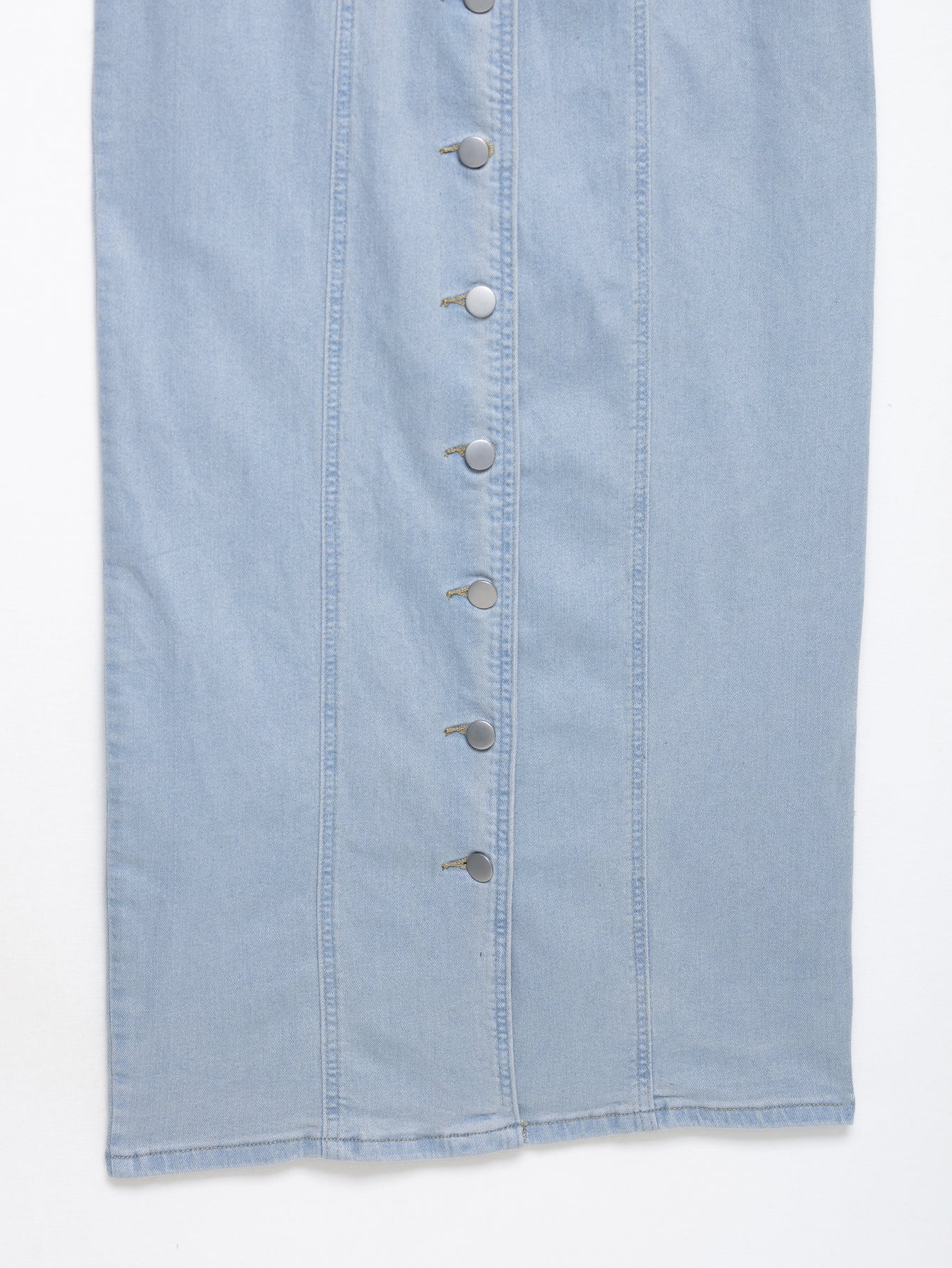 Light Blue Button Denim A-Line Maxi Dress