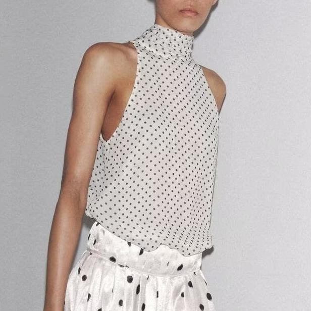 Women's Summer Women Clothing Simple Polka Dot Hanging Collar Top